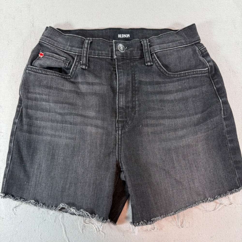 Hudson Noa High Rise Cutoff Shorts Womens 26 Black Wash Frayed Hem Denim - Picture 1 of 11
